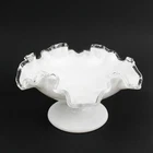 Vintage Fenton Silver Crest Milk Glass Pedestal Candy Dish 4" Tall 7" Wide