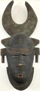 African Djimini Ligbi Carved Wood Mask  23in H. Circa: 1910's