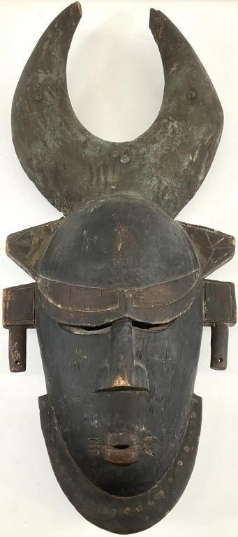 African Djimini Ligbi Carved Wood Mask  23in H. Circa: 1910's