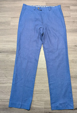 Chaps Men's Blue Linen Blend Flat Front Straight Leg Pants Size 34x32