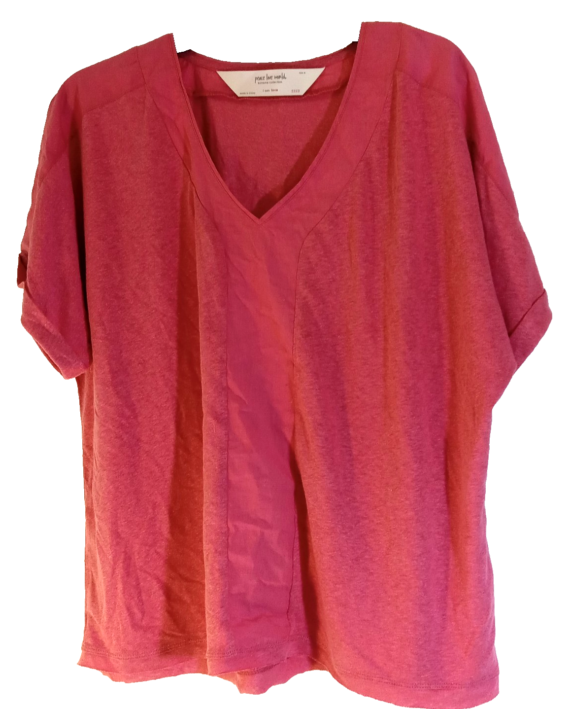 Peace Love World Boheme Shirt Collection Womens M Coral Pink Top Linen Blend