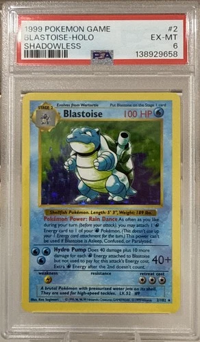 1999 Pokémon Shadowless Base Set Blastoise #2 PSA 6