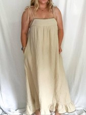 Miou Muse Whisper Embroidered Gauze Knit Maxi Dress Beige