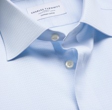 Charles Tyrwhitt Luxury Texture 16/35 In Slim Fit Egyptian Cotton Lt Blue Silky