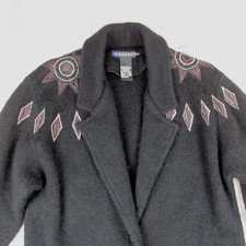 Vintage IB Diffusion oversized Women Wool bld applique Sweater coat Lagenlook S