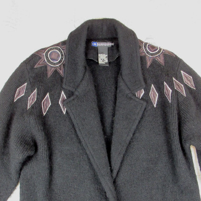 Vintage IB Diffusion oversized Women Wool bld applique Sweater coat  Lagenlook S