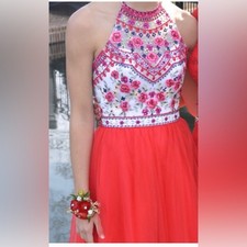 MoriLee Madeline Gardner halter top prom formal dress tulle skirt 12 embroidery