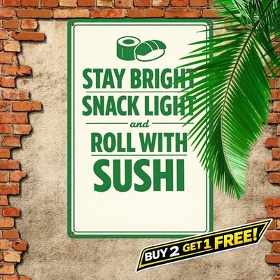 Keep Calm and Eat Sushi Funny 8x12 Novelty Metal Wall Art Tin Sign