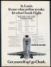 1976 Ozark Airlines plane photo & small timetable vintage print ad