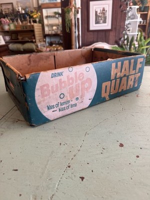 Bubble Up Half Quart Soda Crate Rare Vintage Cardboard Over Wire Base