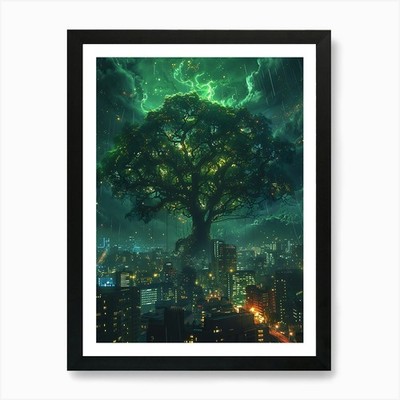 Fantasy Tree In The Middle 6 Art Pr Framed Wall Art Poster Canvas Print Picture