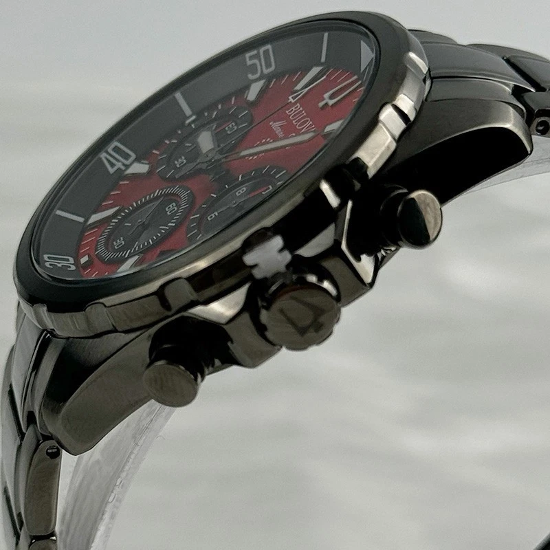 Bulova 98B350 Marine Star Men's Quartz Watch Red Dial Stainless Steel 43mm - Image 3 of 4