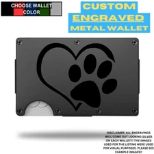 Heart with Paw Laser Engraved Onto An Aluminum Wallet