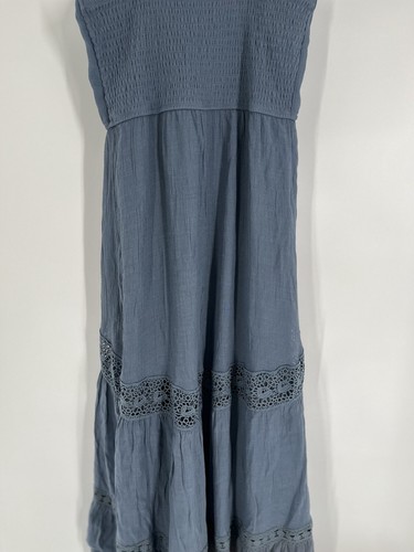 REBELLION AGAIN women's crochet baby doll dress size 6 maxi blue hi low hem boho - Picture 9 of 13