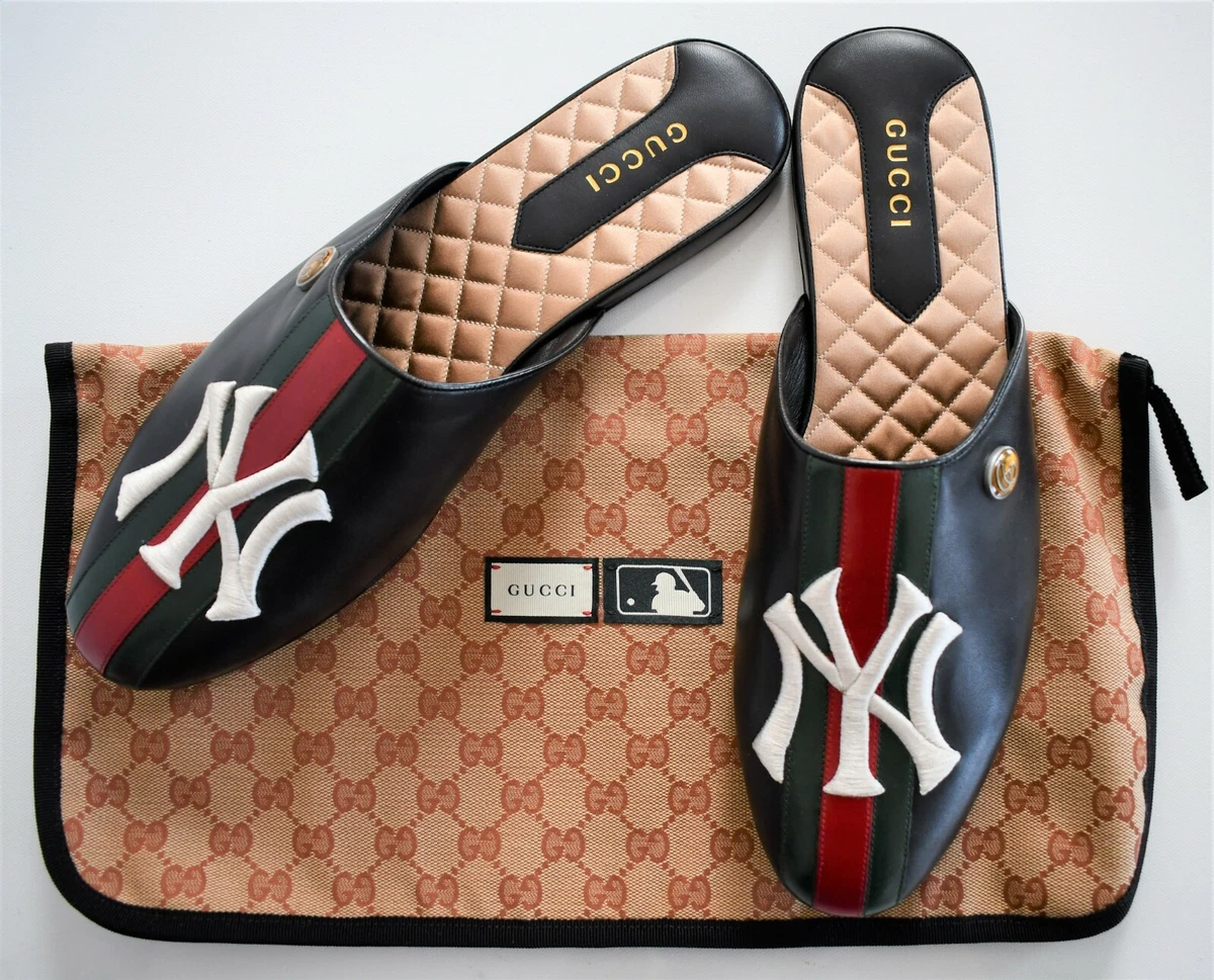 🆕️ Authentic GUCCI WEB Stripe NY YANKEES™ Patch LEATHER SLIPPER