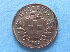 401) SWIZERLAND 2 RAPPEN 1904 SCARCE DATE MINOR STAINS �18.00