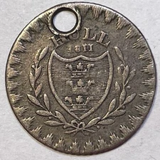 1811 6 Pence Yorkshire Hull / Rudston and Preston Fine F Coin, Holed #20428
