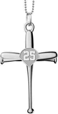 Stainless Steel Baseball Bat Cross Pendant Necklace 20