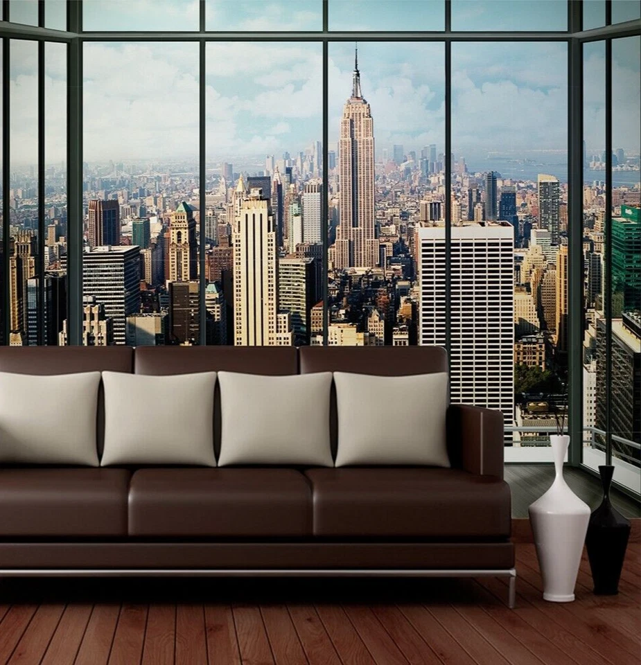 Mural de pared gigante papel pintado ático de la ciudad de Nueva York vista ventana 315x232 cm Foto 4 de 4