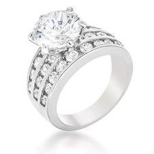 5 Carat Round Cubic Zirconia Rhodium Plated Engagement Ring Size 10