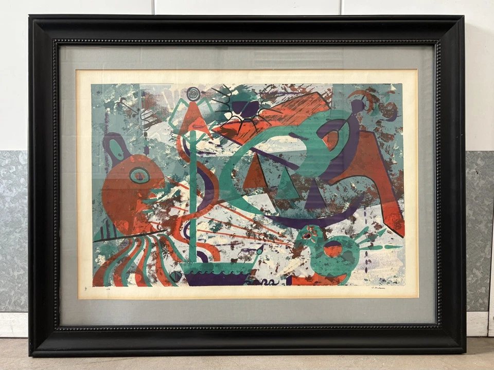 🔥 RARE Vintage Modern 1960s Abstract Surrealist Lithograph Print - BEDWELL - Image 2 of 4