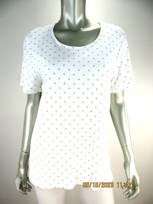 WHITE STAG SZ XXL 100% Cotton White Beige Dots Thick Top Blouse Tee Shirt