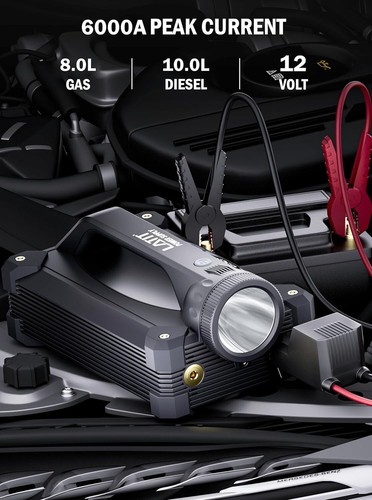 6000A Jump Starter with Air Compressor 150PSI 65W Charger, 12V Battery Jumper - Foto 3 di 8