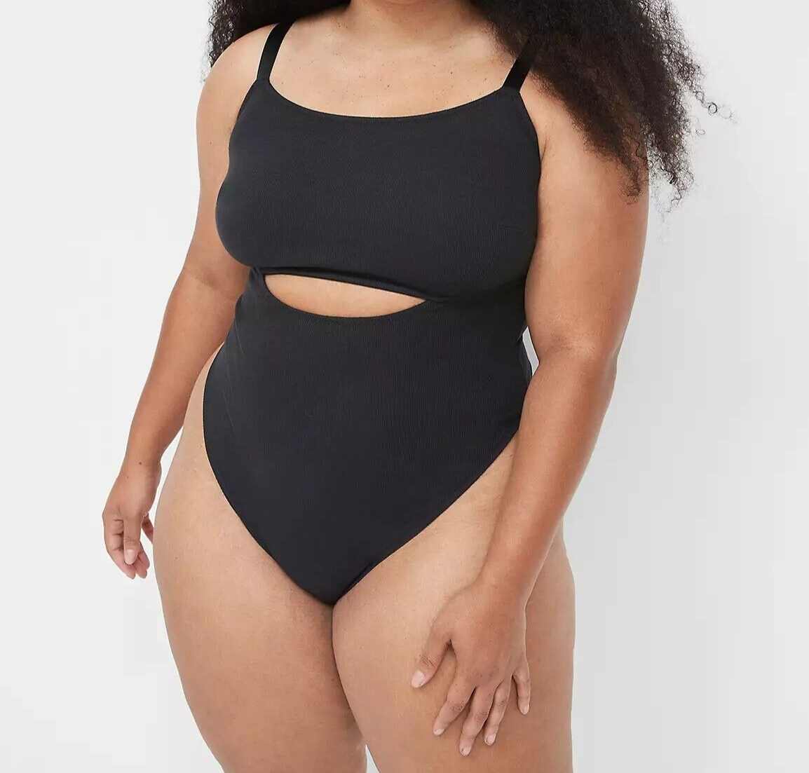 Lane Bryant CACIQUE Rib Keyhole High Leg Thong Bodysuit BLACK Plus