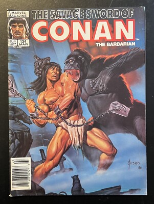 SAVAGE SWORD OF CONAN #134 (1987) AWESOME JUSKO GORILLA COVER!  NICE COPY!