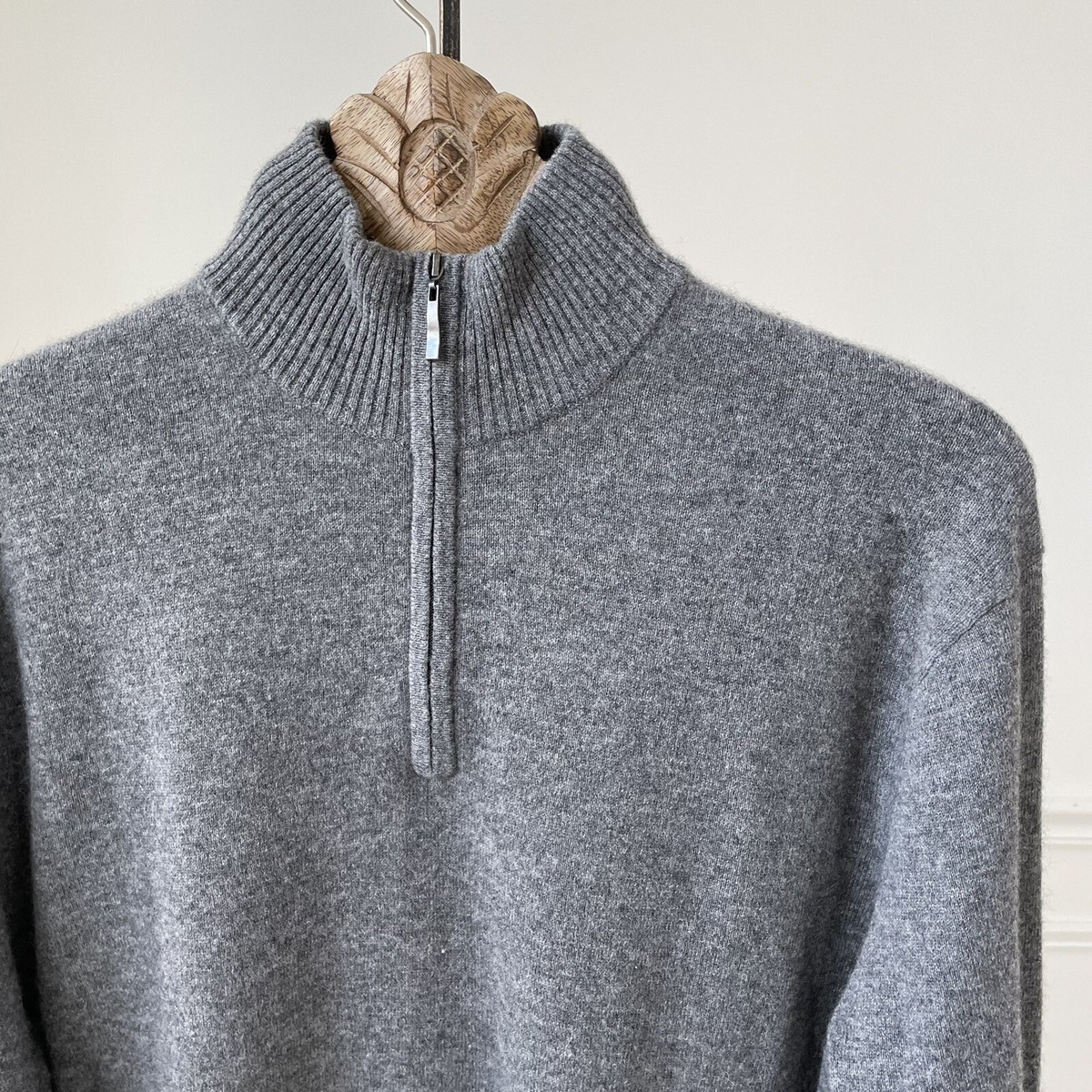 Qi Mens Cashmere Quarter 1/4 Zip Mock Neck Sweater XXL | eBay