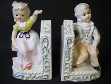 Vintage Wales Japan Porcelain Bookends Victorian Girl and Boy