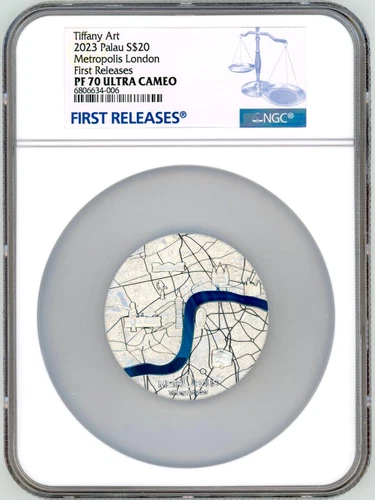Tiffany Art Metropolis London 2023 Palau $20 3 oz Silver Coin NGC 70 FR