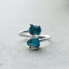 Raw Apatite Gemstone Ring 925 Silver Adjustable Ring Handmade Women Ring