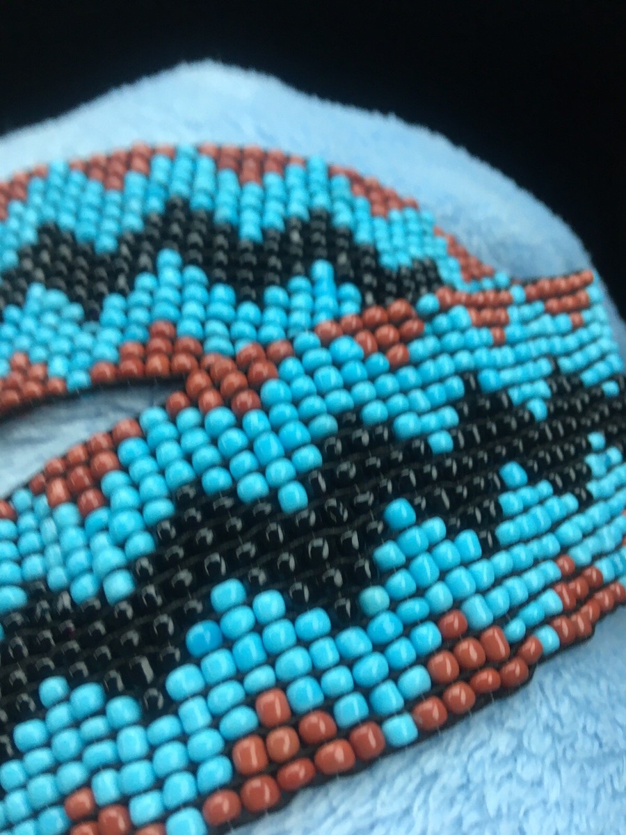 Southwest Turquoise BEADED Stretch BELT  Wooden Buckle Size Large Waist Belt WIDE Beaded Turquoise Black & White Wood Buckle  main image 4