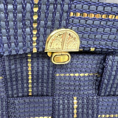 DEICHMANN Graceland Metalic Gold Navy Blue Shoulder Bag Purse Woven Paisley Gift - Picture 3 of 10