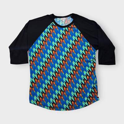 LuLaRoe Randy 3XL Blue/Red/Aqua Zigzag Print Black Sleeves Soft Stretch 3/4 Slee
