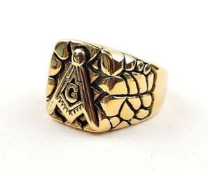 Authentic Gold Plated Stone Texture Masons Ring - Free Packaging