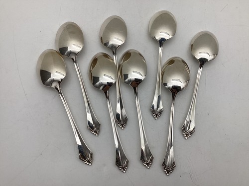 Set 8 Oneida Community Belcourt Silverplate Soup Spoons Tablespoons - Picture 4 of 7
