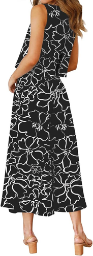 Women'S Summer 2 Piece Outfits round Neck Crop Basic Top Cropped Wide Leg Pants - Picture 3 of 12
