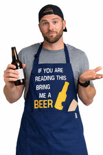 Funny BBQ Apron for Men Bring Me a Beer Grill Cooking Kitchen Dad Apron Blue