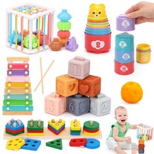6 in 1 Montessori Baby Toys 6-12-18 Months Infant Teething Toys Stacking Bloc...