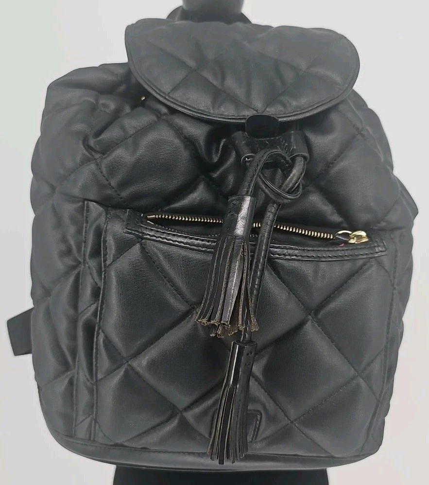 Dooney & Bourke Quilted Black Leatherette Drawstring Backpack Dooney & Bourke Backpack Black Bags & Handbags for Women for  main image 3