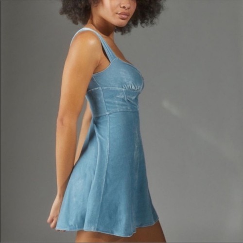 Urban Outfitters Women's Genevieve Velvet Corset Mini Dress in Sky Blue Size M - Picture 2 of 10