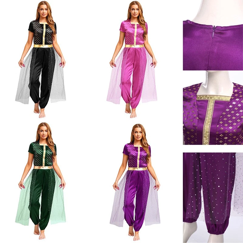 Mujeres Ropa de Baile Mangas Cortas Mameluco Brillante Body Vestido de Fiesta Baile Mono Foto 2 de 4