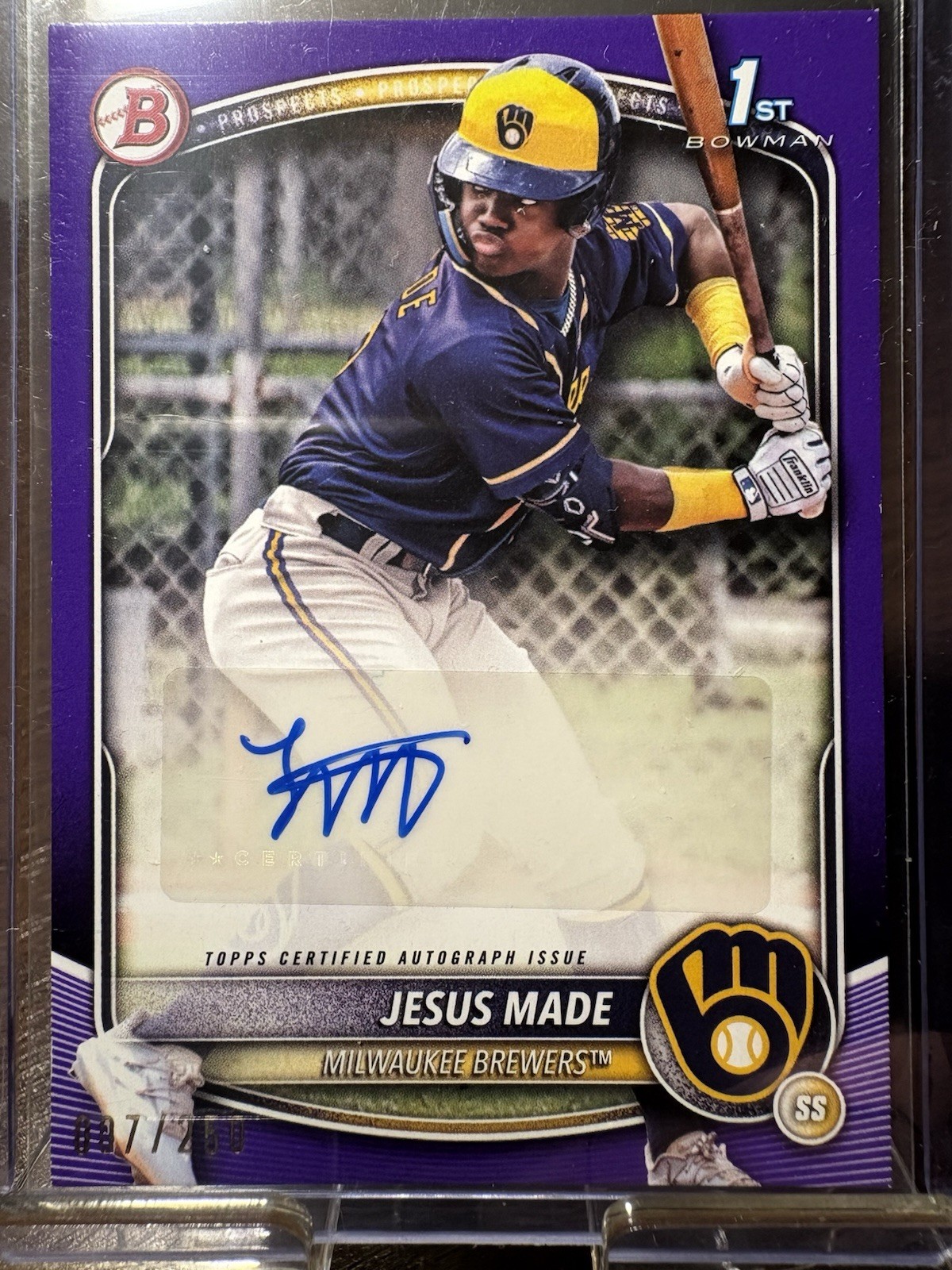 2025 Bowman Baseball Jesus Made Paper 1st Purple /250 Auto - BREWERS 🔥🔥