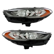 Silscvtt RH+LH Halogen Headlights For Ford Fusion 2017-2019 Chrome With LED DRL