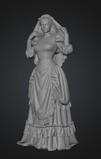 1/24th 3D Printed Scale Female Figure in Gothic Victorian Dress.