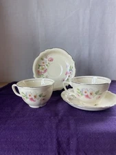 Homer Laughlin Virginia Rose  2 Cup & Saucers Cottagecore c 1940's