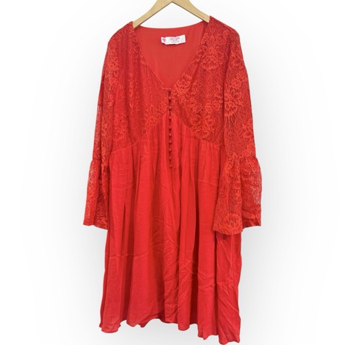 Southern Fried Chics Bright Red Orange Bell Sleeve Dress Women’s Size XXL Plus - Picture 1 of 7