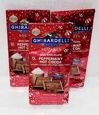 3 Ghirardelli Limited Edition Milk Chocolate Peppermint Hot Cocoa SQUARES 6.3 oz